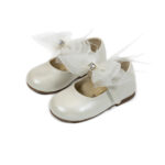 Βαπτιστικό γοβάκι περπατήματος  μονή μπαρέτα διακοσμημένη με υφασμάτινο χειροποίητο φιόγκο