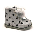Παιδικό Χαμηλό Μποτάκι Ασημί με Γκλίτερ & Πουά Σχέδιο