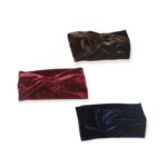 Σετ 2 + 1 βελούδινη κορδέλα με κόμπο " Μπορντό - Μπλέ - Καφέ "