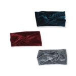 Σετ 2 + 1 βελούδινη κορδέλα με κόμπο " Μπορντό - Σμαραγδί - Γκρί "