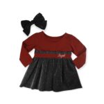 Angel παιδικό φορεματάκι πολυτελείας " Μπορντό με αστραφτερές λεπτομέρειες πάνω στο γκρί ανθρακί  και φιόγκο για τα μαλλιά "