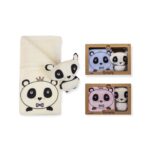 Κουβερτάκι πλεκτό με fleece επένδυση " Λευκό με αρκουδάκι panda "