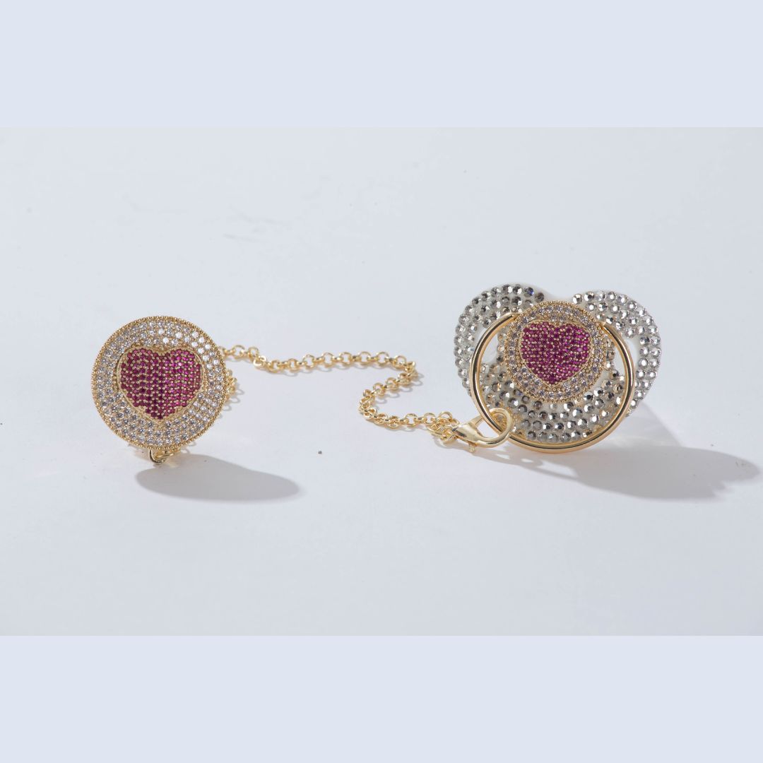 Σχέδιο χωρίς τίτλο Σετ Χειροποίητη πιπίλα πολυτελείας "Στρας - Φουξ καρδιά " - Image 1