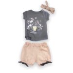 Βρεφικό Σετάκι απαλό ροζ με γκρι και με "Λαγουδάκια" για σχεδιάκι