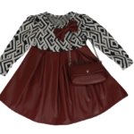 Δερμάτινο φόρεμα "Μπορντό" με ριγέ σχέδια