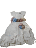 Βρεφικό Σετ Φόρεμα & Καπελάκι – Λευκό με Πολύχρωμα Λουλούδια