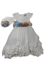 Βρεφικό Σετ Φόρεμα & Καπελάκι – Λευκό με Πολύχρωμα Λουλούδια - Image 2