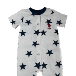 Βρεφικό Κοντομάνικο Φορμάκι με Αστεράκια – Λευκό & Σκούρο Μπλε