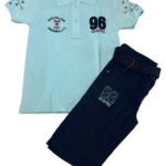 σετ για αγόρι με γαλάζια μπλούζα πόλο και μπλε βερμούδα
