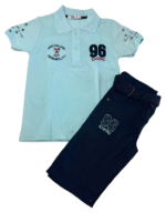 σετ για αγόρι με γαλάζια μπλούζα πόλο και μπλε βερμούδα