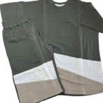 Καλοκαιρινό σετ για αγόρι σε σκούρο λαδί με μπεζ & λευκές λεπτομέρειες