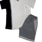 Αθλητικό σετ με λευκή–μαύρη μπλούζα & γκρι σορτς