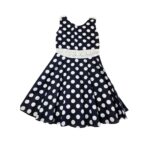 Μπλε σκούρο φόρεμα με πουά & κεντητές λεπτομέρειες