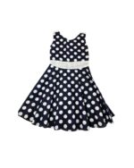 Μπλε σκούρο φόρεμα με πουά & κεντητές λεπτομέρειες