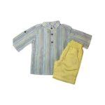 Σετ αγοριού με ριγέ πουκάμισο και κιτρινωπό σορτσάκι