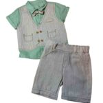 Σετ με πράσινο πουκάμισο, γιλέκο και γκρι βερμούδα