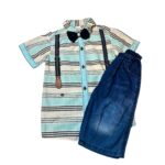 Σετ με ριγέ πουκάμισο, τιράντες και τζιν βερμούδα