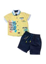 Σετ με κίτρινο πουκάμισο και σκούρο μπλε τζιν σορτσάκι
