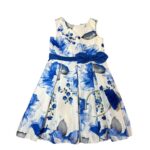 Λευκό φόρεμα με μπλε λουλούδια, φιογκάκι & στέκα