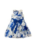 Λευκό φόρεμα με μπλε λουλούδια, φιογκάκι & στέκα - Image 2