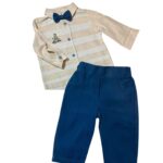 Σετ αγοριού με μπεζ πουκάμισο και μπλε παντελόνι