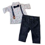 Σετ αγοριού με πουκάμισο, τιράντες και μπλε παντελόνι
