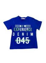 Σετ αγοριού με μπλε μπλούζα, ριγέ πουκάμισο και μαύρο τζιν - Image 2