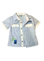 Σετ αγοριού με μπλε μπλούζα, ριγέ πουκάμισο και μαύρο τζιν - Image 3