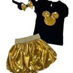 Σετ κοριτσιού μαύρο – χρυσό με φούστα και κορδέλα