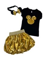 Σετ κοριτσιού μαύρο – χρυσό με φούστα και κορδέλα