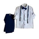 Παιδικό Σετ Αγοριού Πουκάμισο με Τιράντες & Παπιγιόν – Μπλε Λευκό