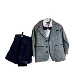 Παιδικό Κοστούμι για Αγόρι – Γκρι Σακάκι, Πουκάμισο με Μοτίβο & Μπλε Παντελόνι
