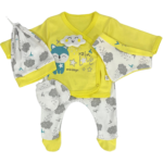 Βρεφικό Σετ Φορμάκι με Σαλιάρα, Γαντάκια και Σκουφάκι - Κίτρινο