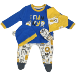 Βρεφικό Σετάκι “Fun Jungle” με Γαντάκια, Σαλιάρα & Σκουφάκι – Κίτρινο & Μπλε - Image 2